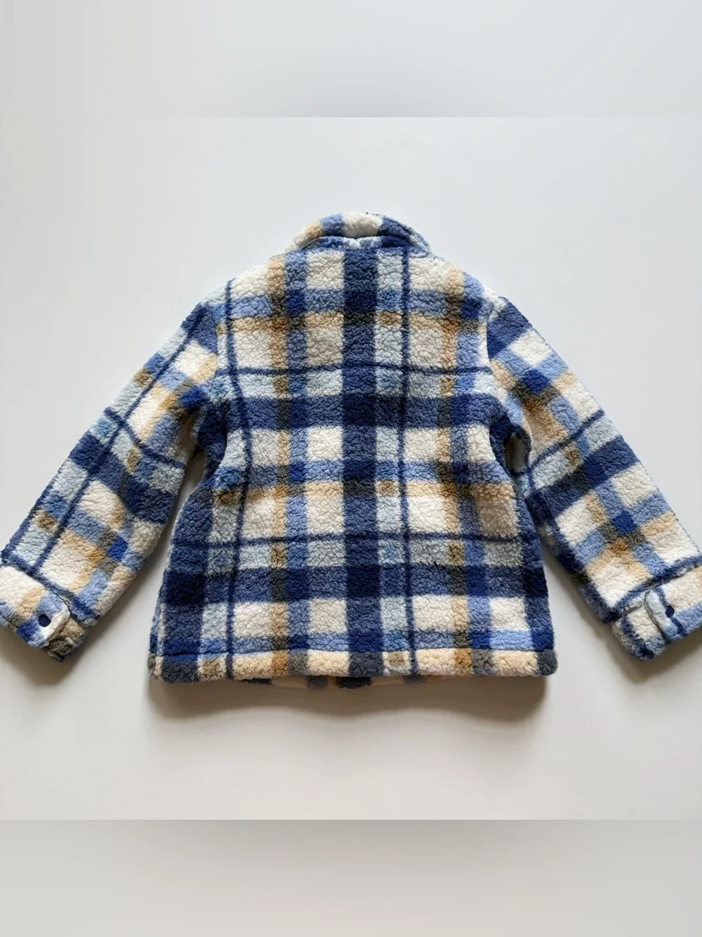 Gymboree baby Kids Plush Plaid Button-Up Jacket in Blue and Cream 18-24 months